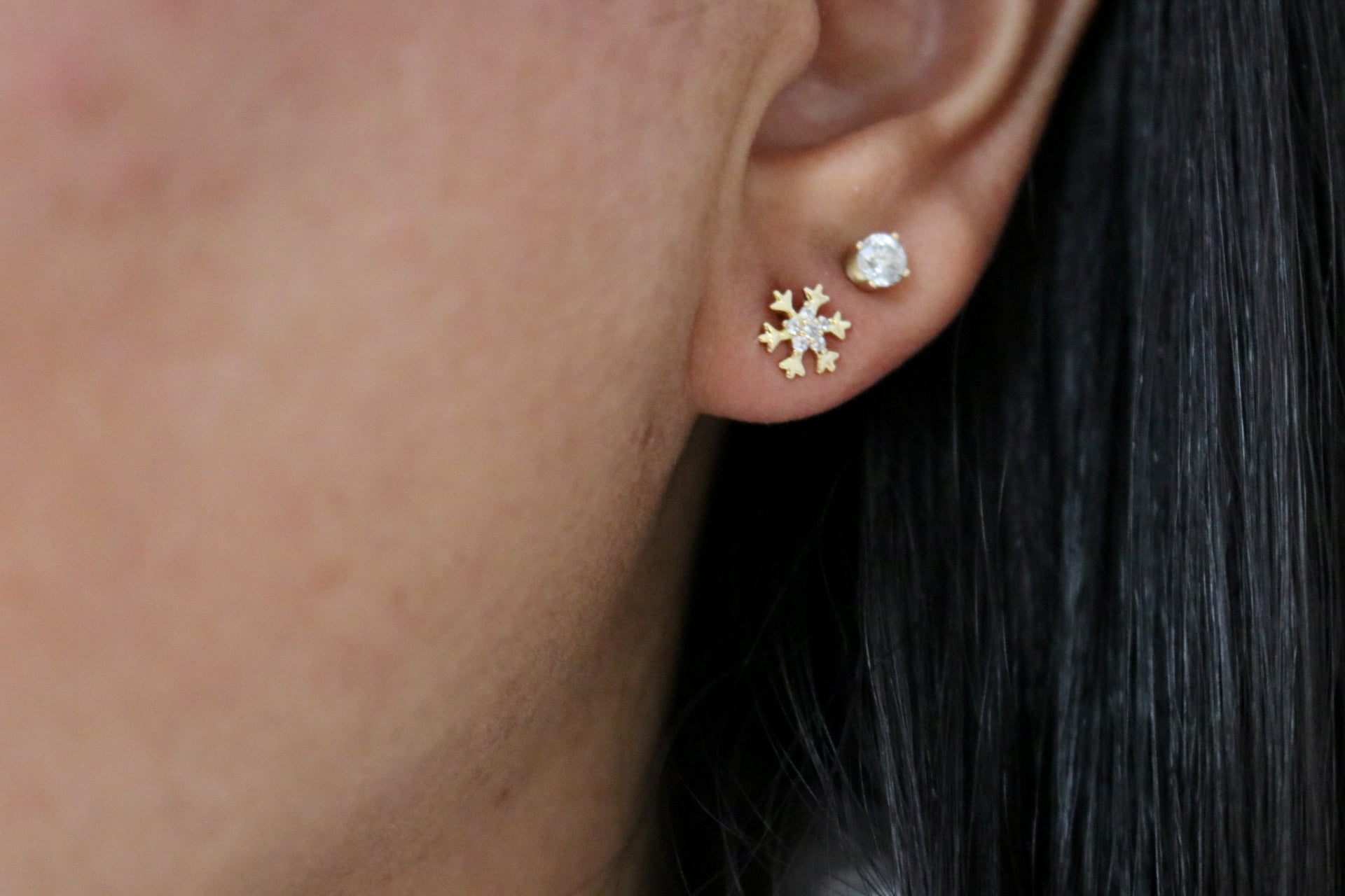 Snowflake Stud Earrings - Gold Minimalist Earrings, Dainty Studs