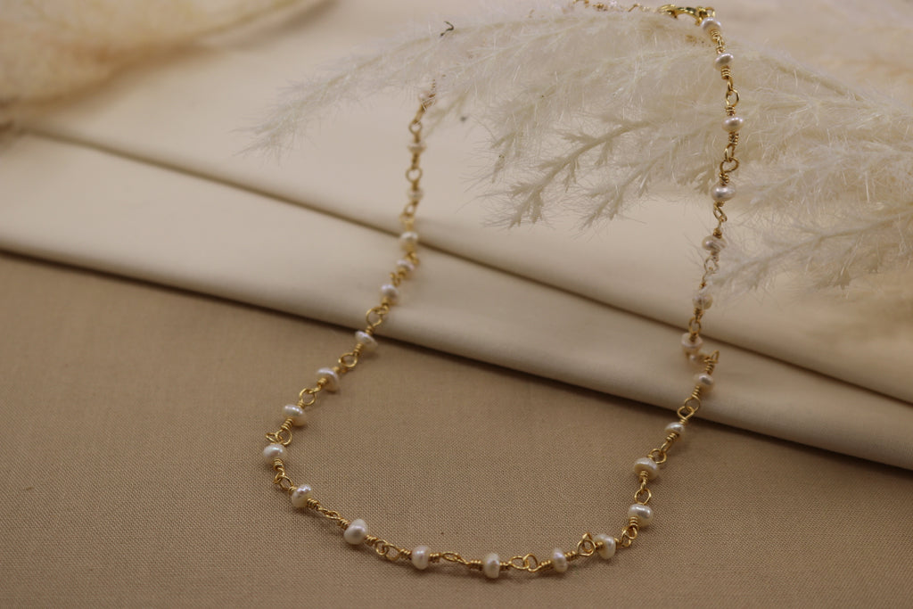 Natural pearl necklace - Dainty Chain pearl necklace, 18 inch necklace