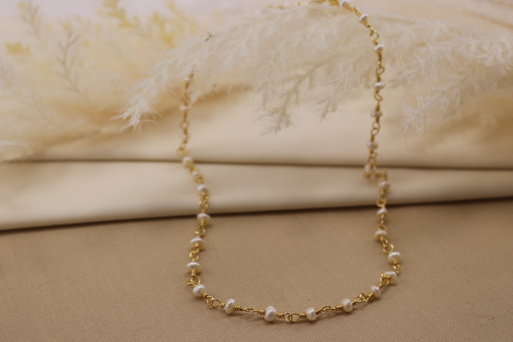 Natural pearl necklace - Dainty Chain pearl necklace, 18 inch necklace