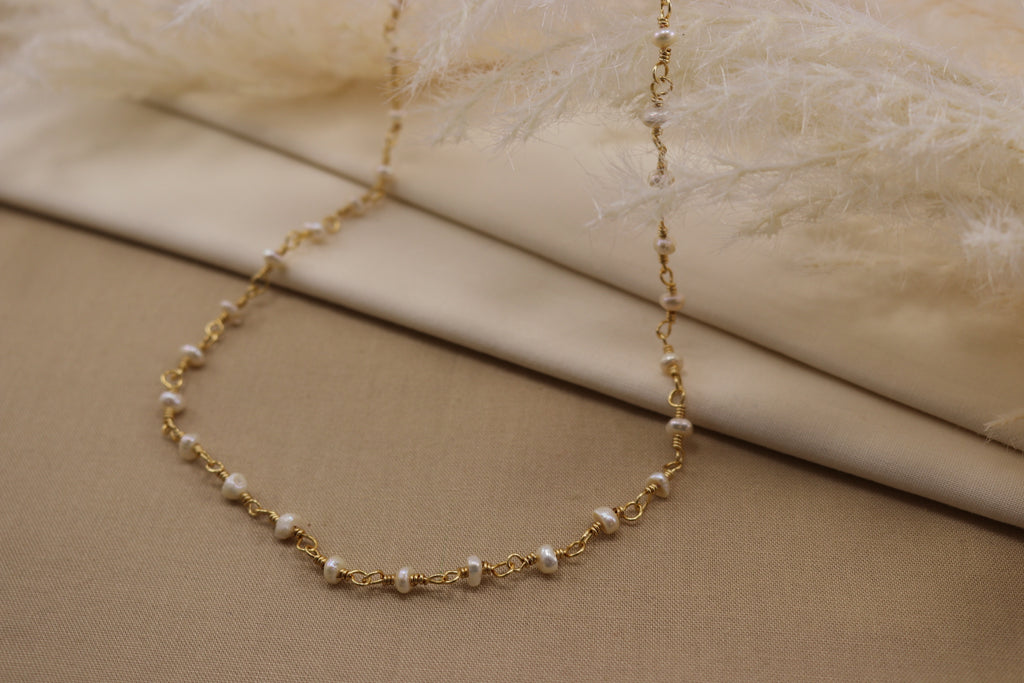 Natural pearl necklace - Dainty Chain pearl necklace, 18 inch necklace