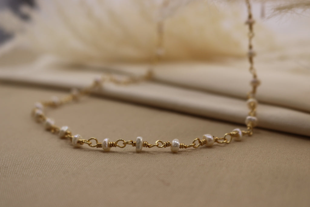 Natural pearl necklace - Dainty Chain pearl necklace, 18 inch necklace