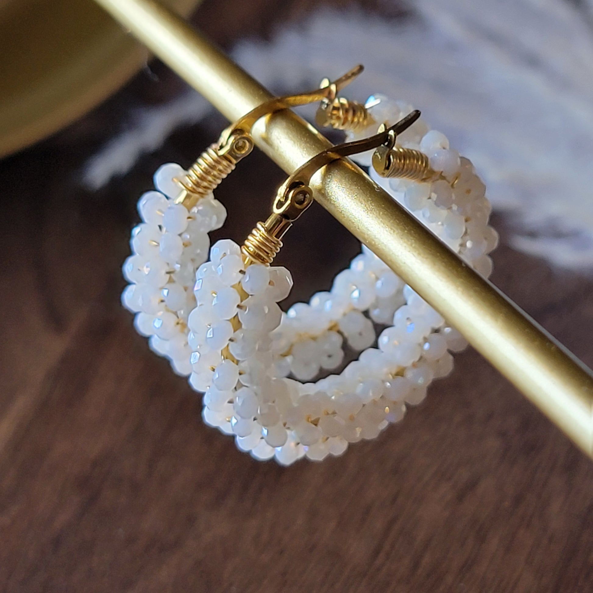Crystal hoop earrings - Gold filled wire crystal hoop earrings