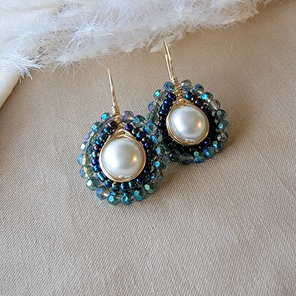 Pearl & crystal Earrings - Dangle Drop Pearl Earrings | Crystal Earrings
