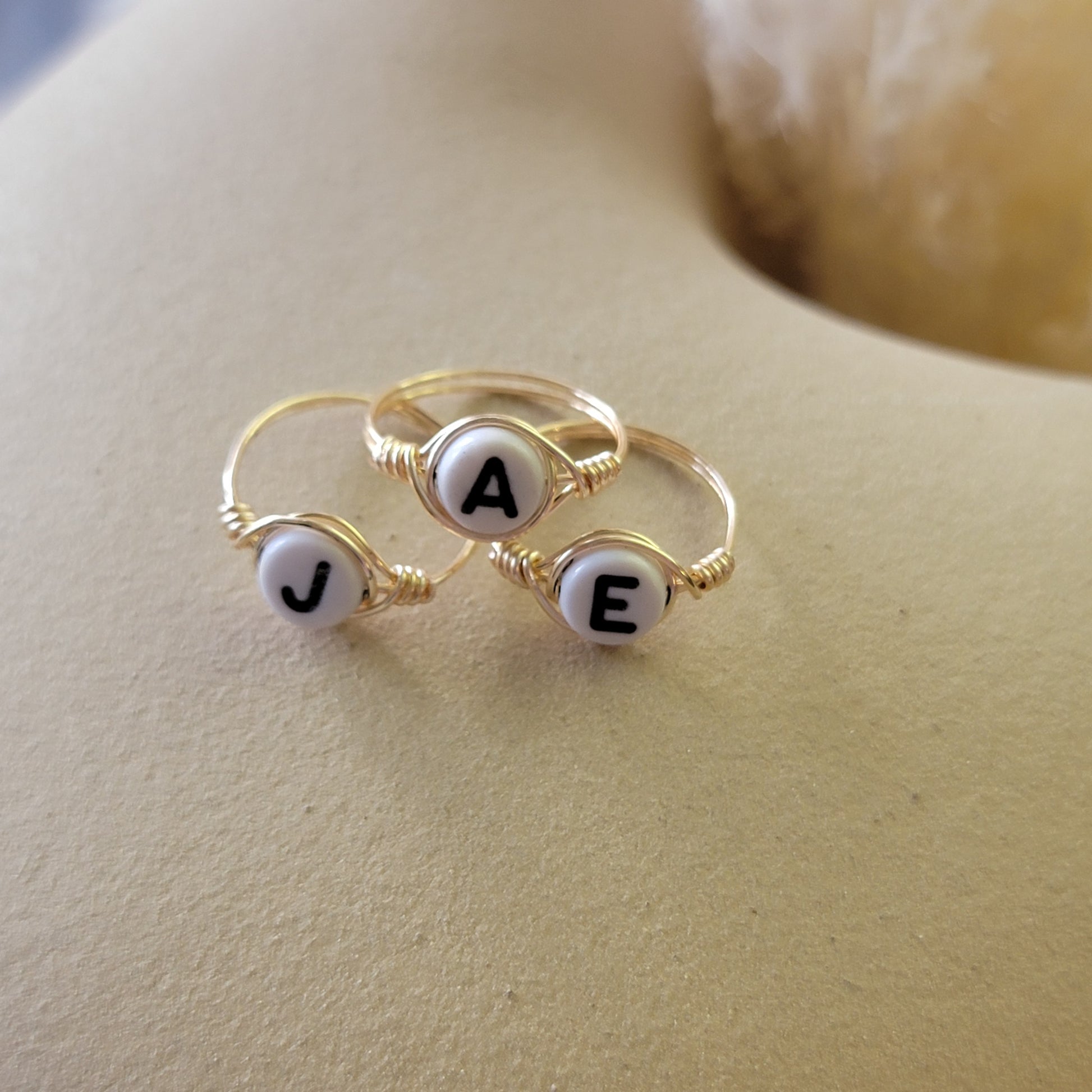 Initial Ring - 18k Gold Plated Acrylic Letter Initial Fashion Ring