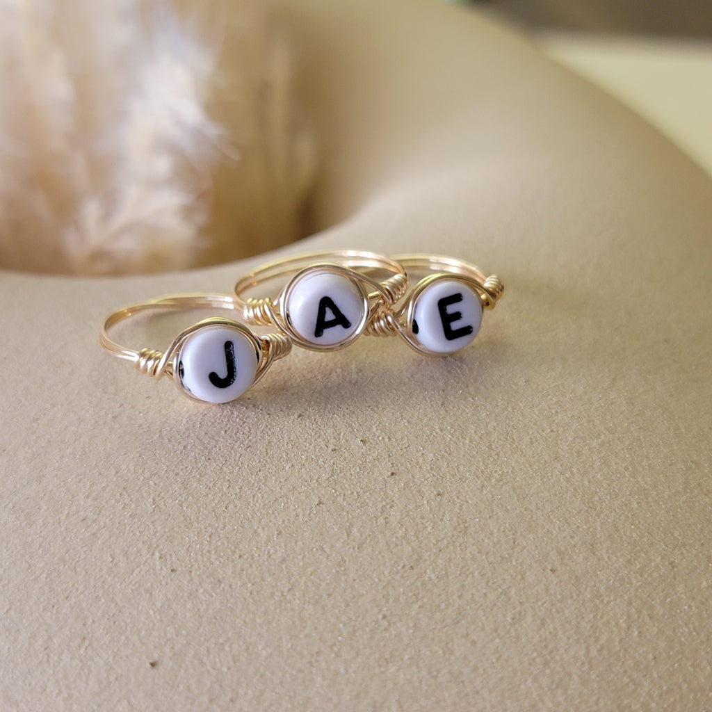 Initial Ring - 18k Gold Plated Acrylic Letter Initial Fashion Ring