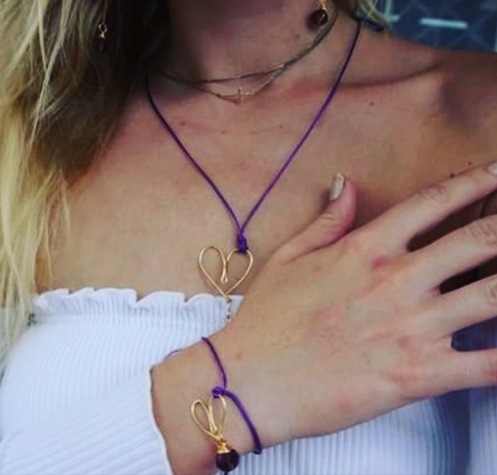 Set necklace & Bracelet - Gold Heart Charm Pendant , Bohemian Style