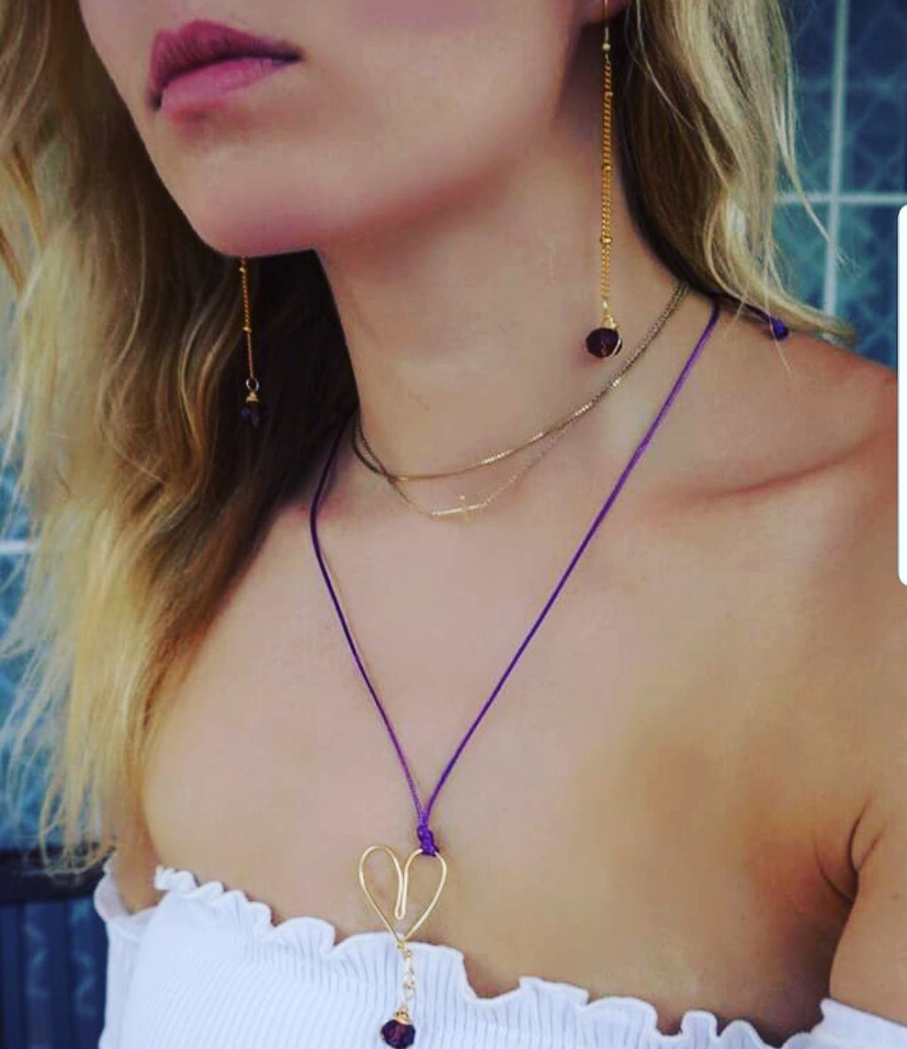 Set necklace & Bracelet - Gold Heart Charm Pendant , Bohemian Style