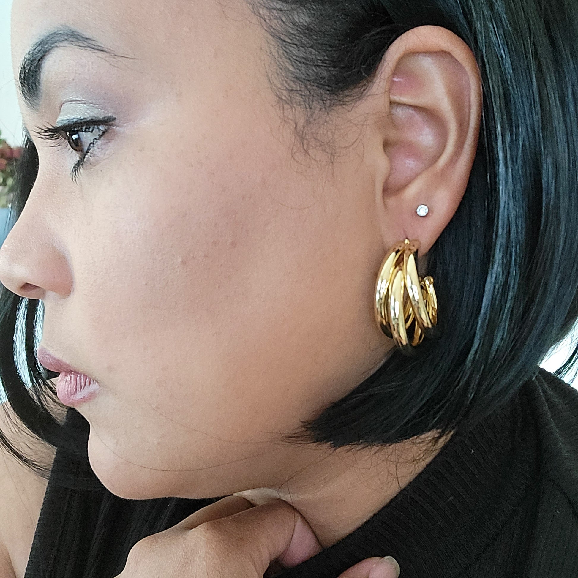 Triple Hoops Earrings Chunky - Gold Hoop Earrings | Thick Hoop Earrings