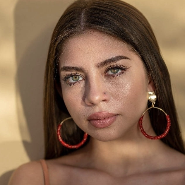 Red Hoops Earrings - Beaded Large Hoop Earrings | Statement Fashion Jewelry