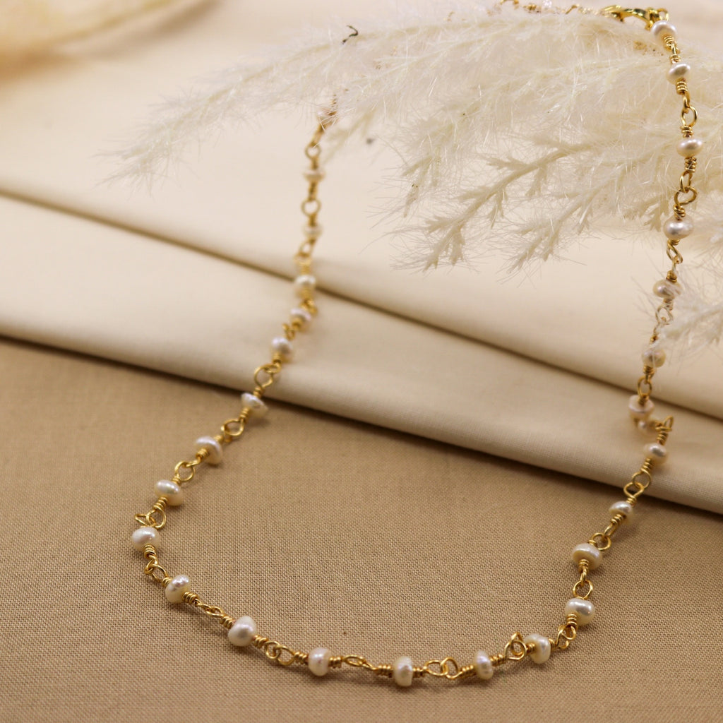 Natural pearl necklace - Dainty Chain pearl necklace, 18 inch necklace