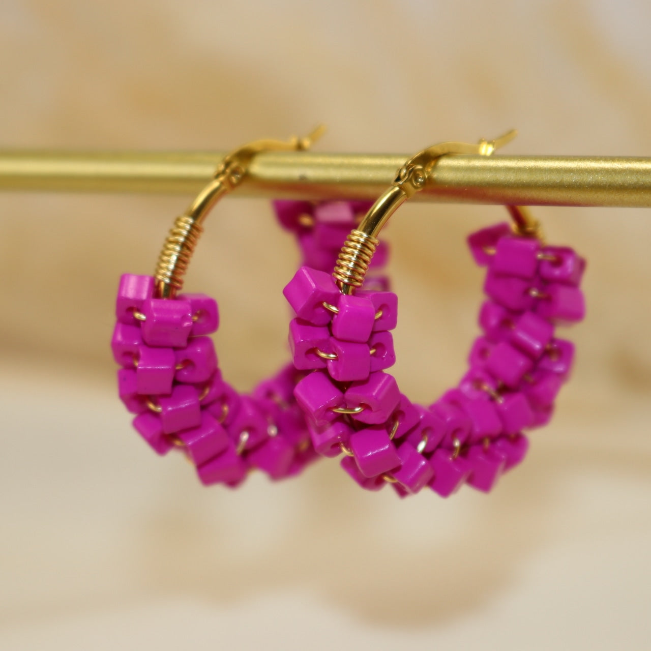 Pink Hoop Earrings - Gold Thick Hoop Earrings | Women's Hoops