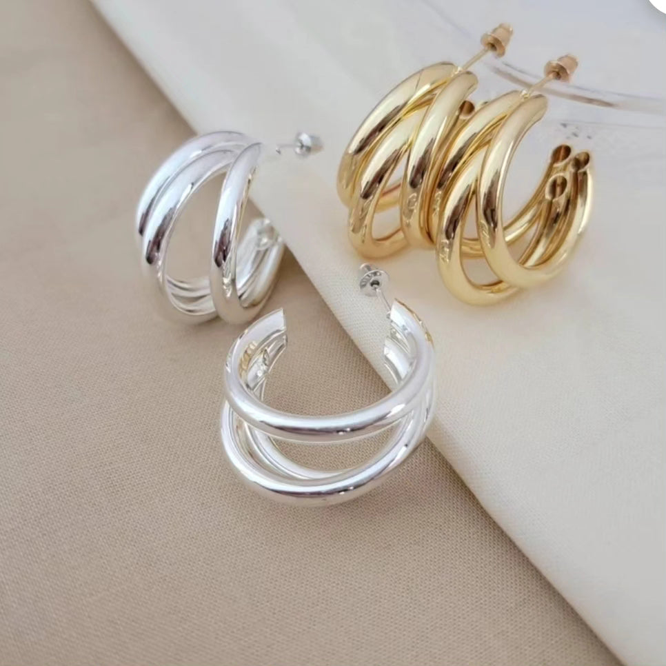 Triple Hoops Earrings Chunky - Gold Hoop Earrings | Thick Hoop Earrings