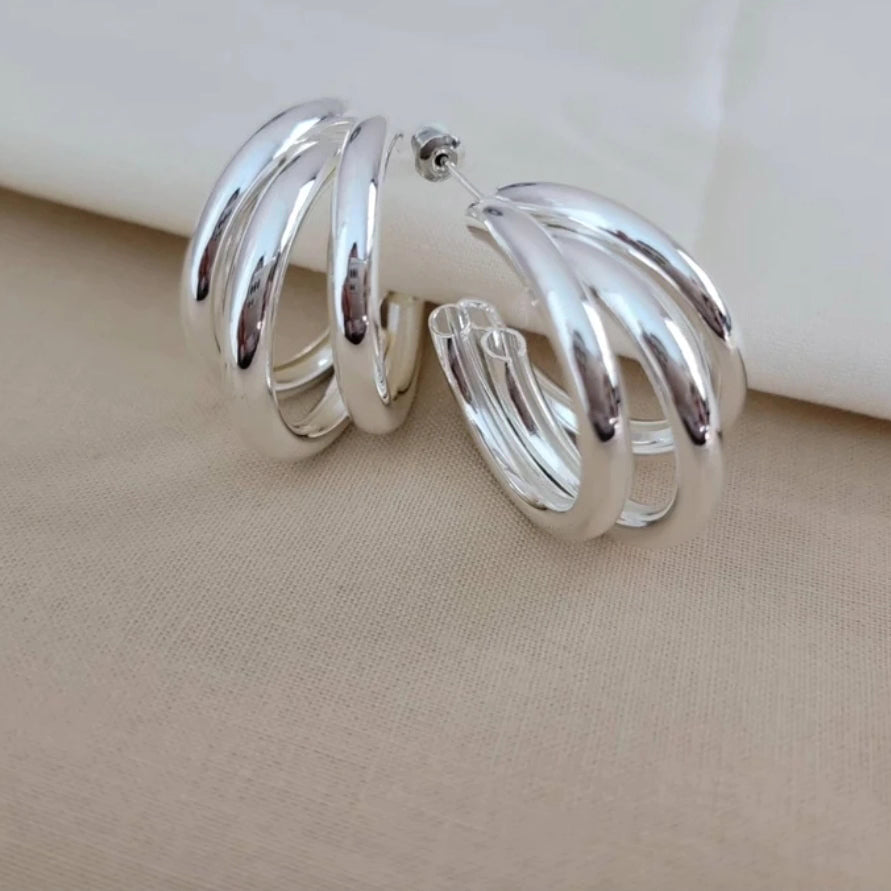 Triple Hoops Earrings Chunky - Gold Hoop Earrings | Thick Hoop Earrings