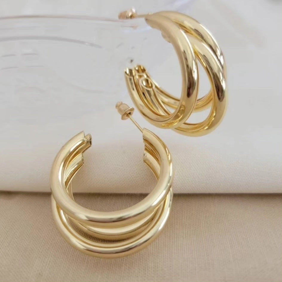 Triple Hoops Earrings Chunky - Gold Hoop Earrings | Thick Hoop Earrings