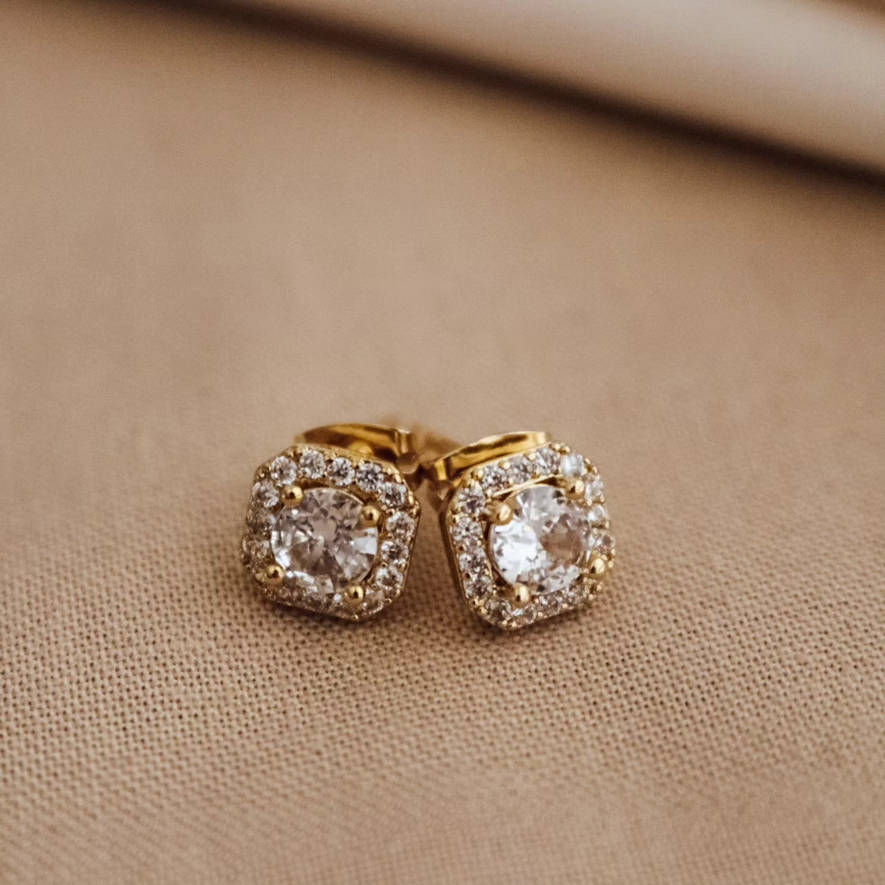 Square Stud Earrings - Clear Cubic Zirconia, Small Stud Earrings