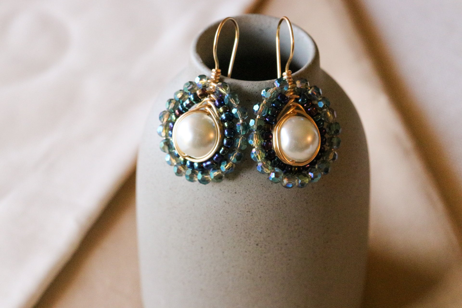 Pearl & crystal Earrings - Dangle Drop Pearl Earrings | Crystal Earrings