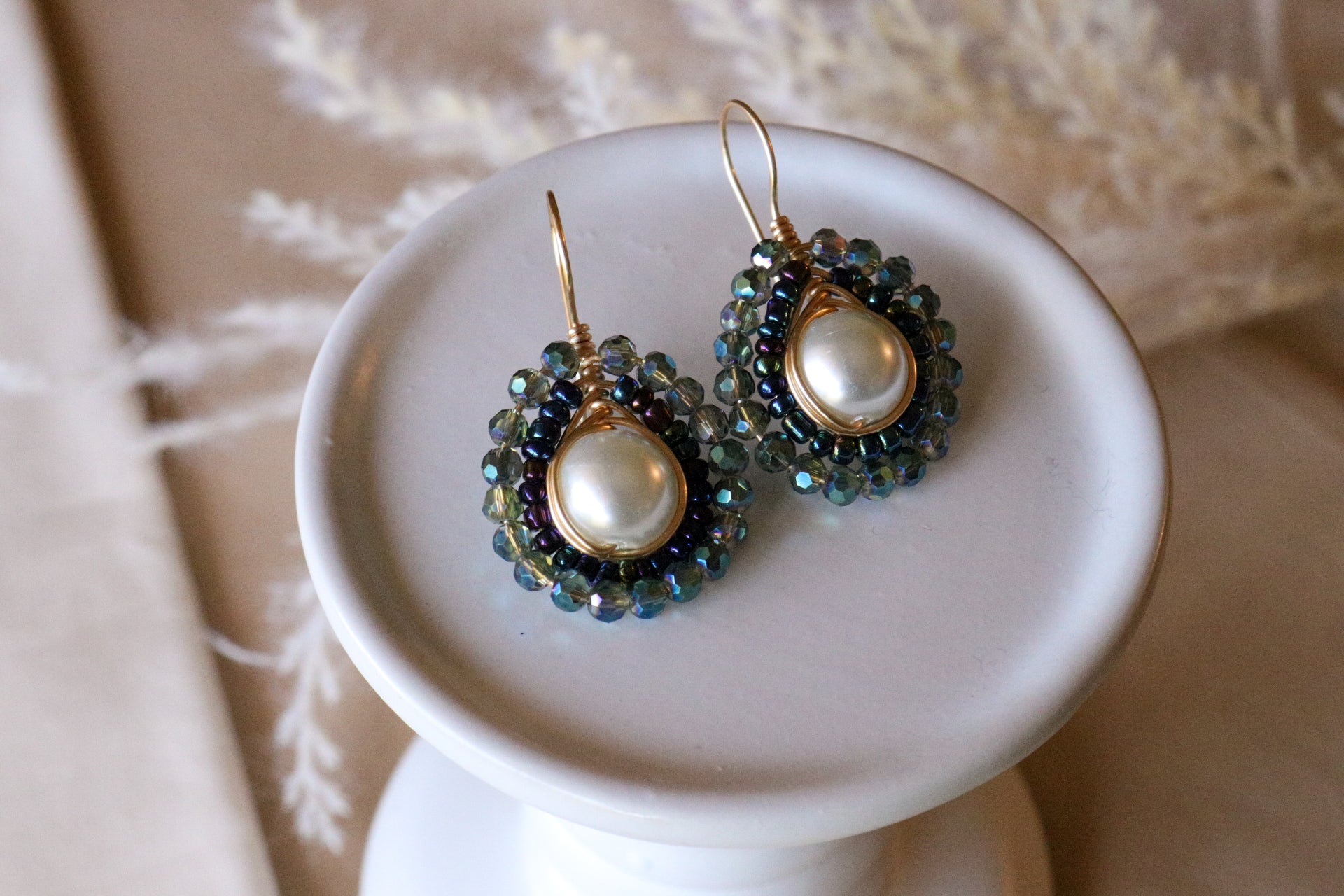 Pearl & crystal Earrings - Dangle Drop Pearl Earrings | Crystal Earrings