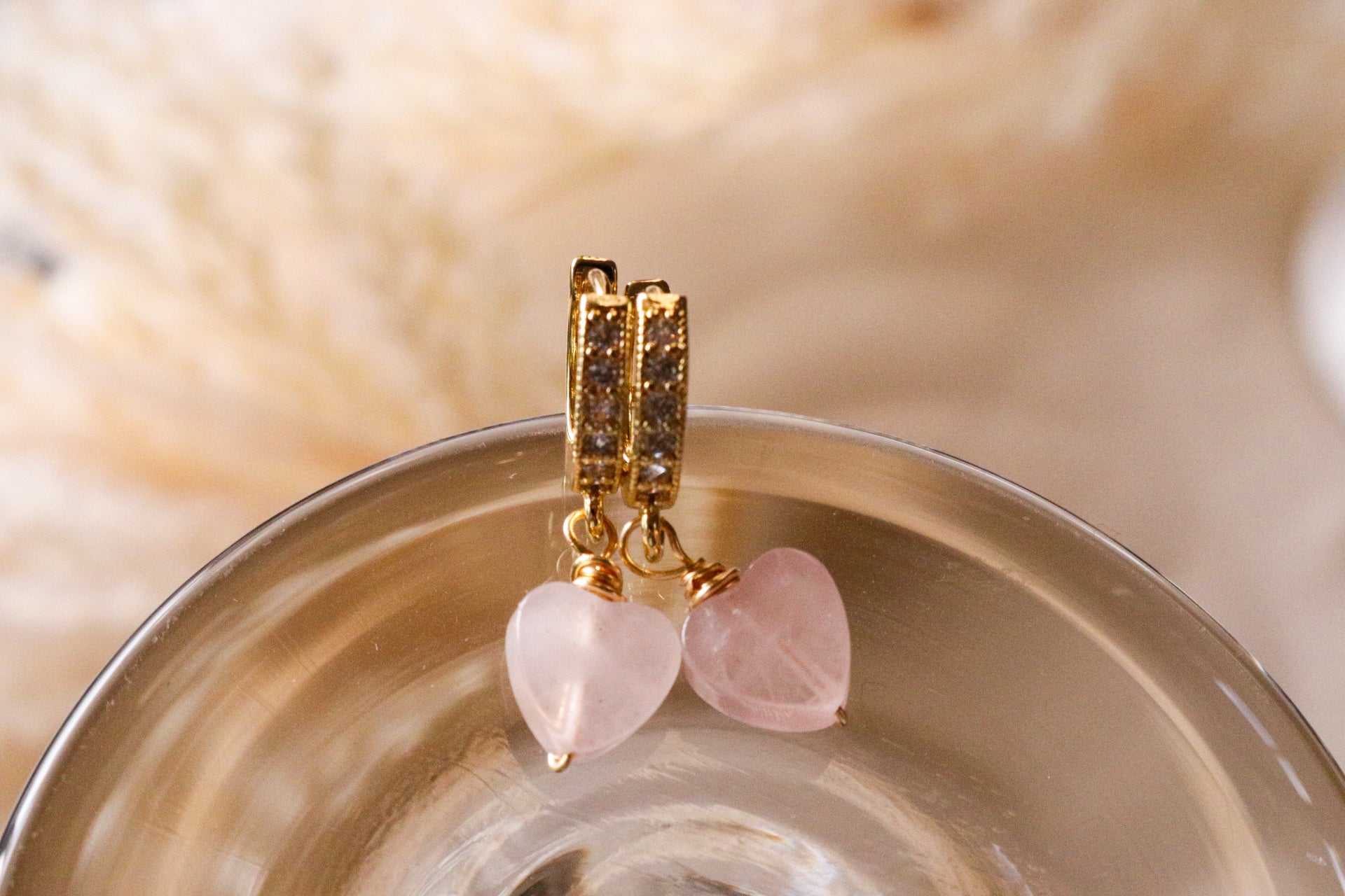 Rose Quarzt hoop earrings - Small Gold Hoop Earrings | Dainty Hoops