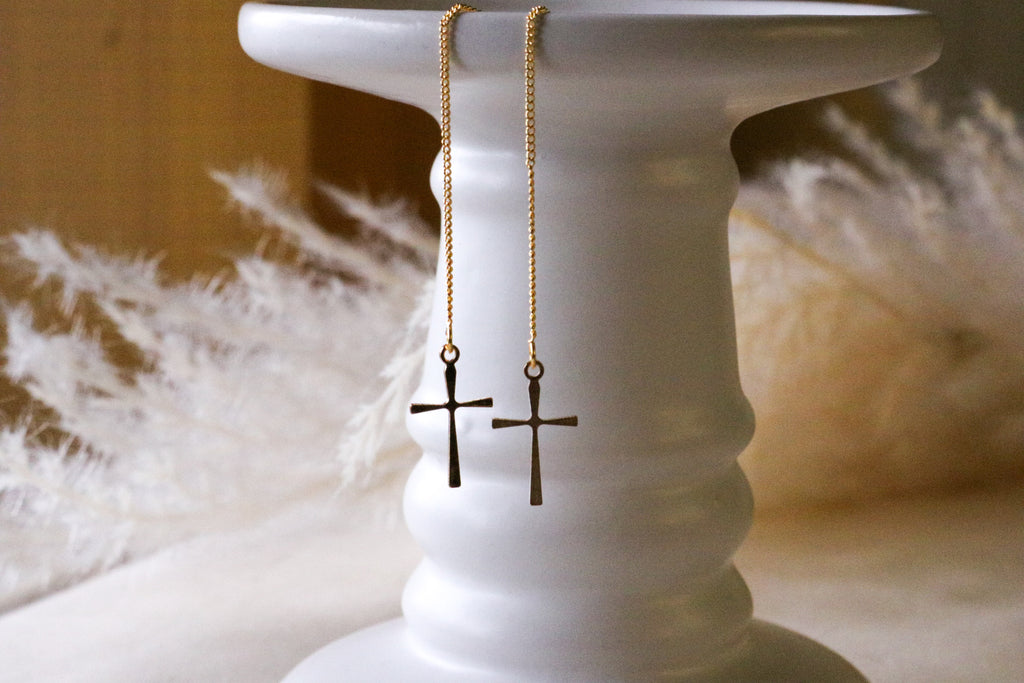 Cross Earrings - Gold Dangle Earrings | Elegant Drop Earrings