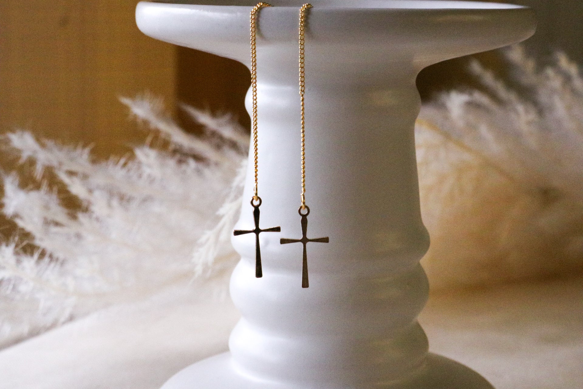 Cross Earrings - Gold Dangle Earrings | Elegant Drop Earrings