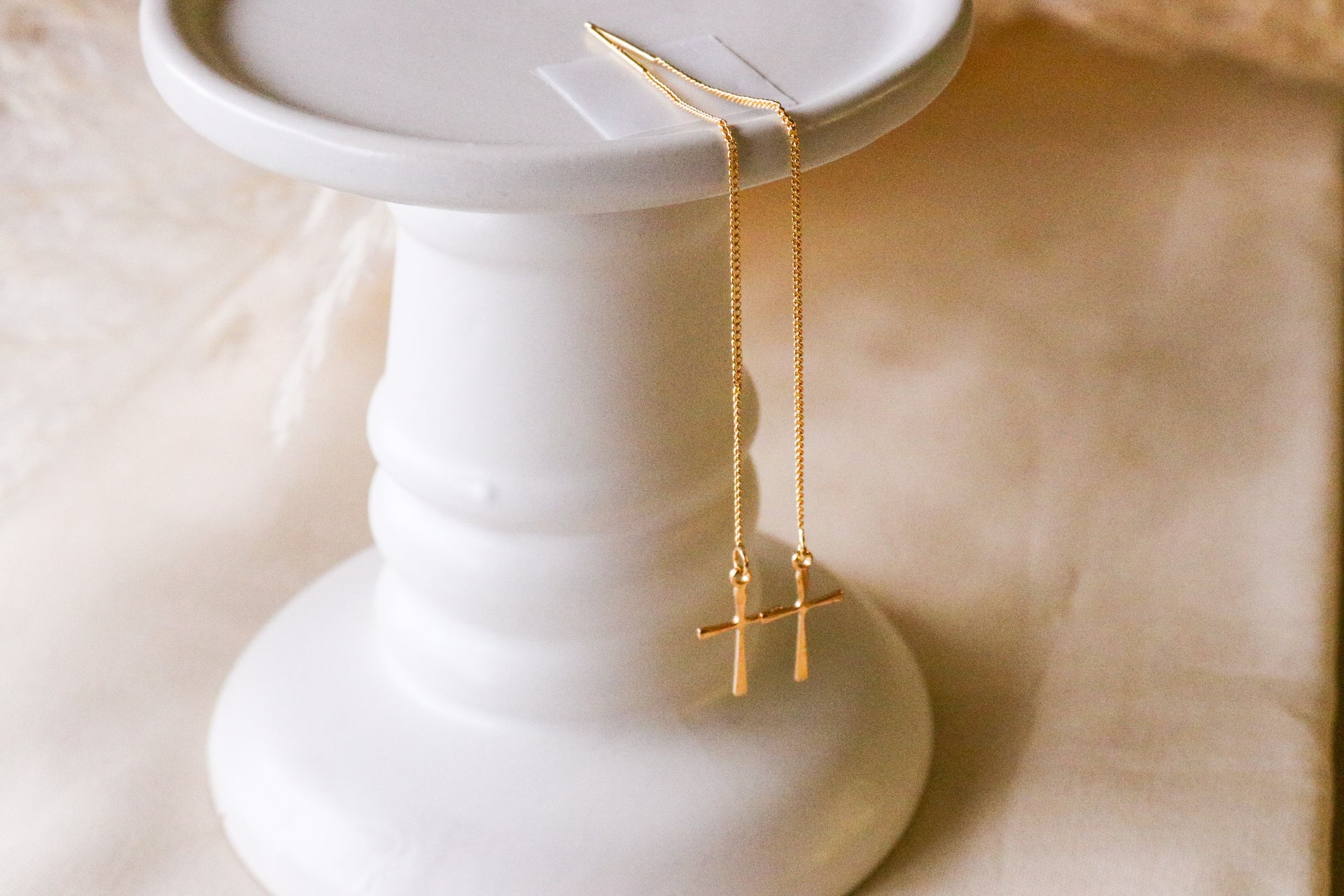 Cross Earrings - Gold Dangle Earrings | Elegant Drop Earrings