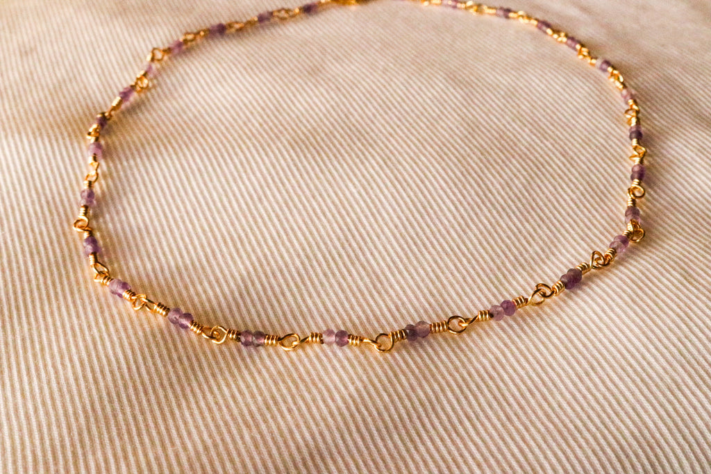 Amethyst Necklace minimalist - Gold Filled Beaded Necklace | Delicate Jewelry