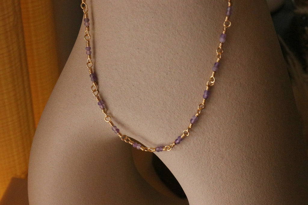 Amethyst Necklace minimalist - Gold Filled Beaded Necklace | Delicate Jewelry