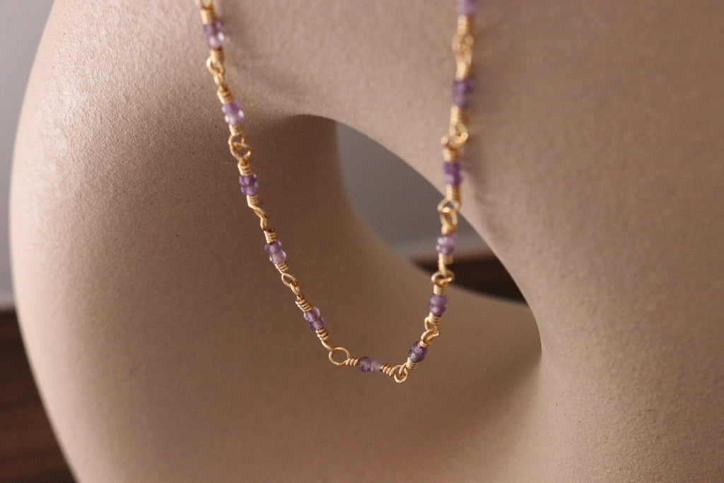 Amethyst Necklace minimalist - Gold Filled Beaded Necklace | Delicate Jewelry