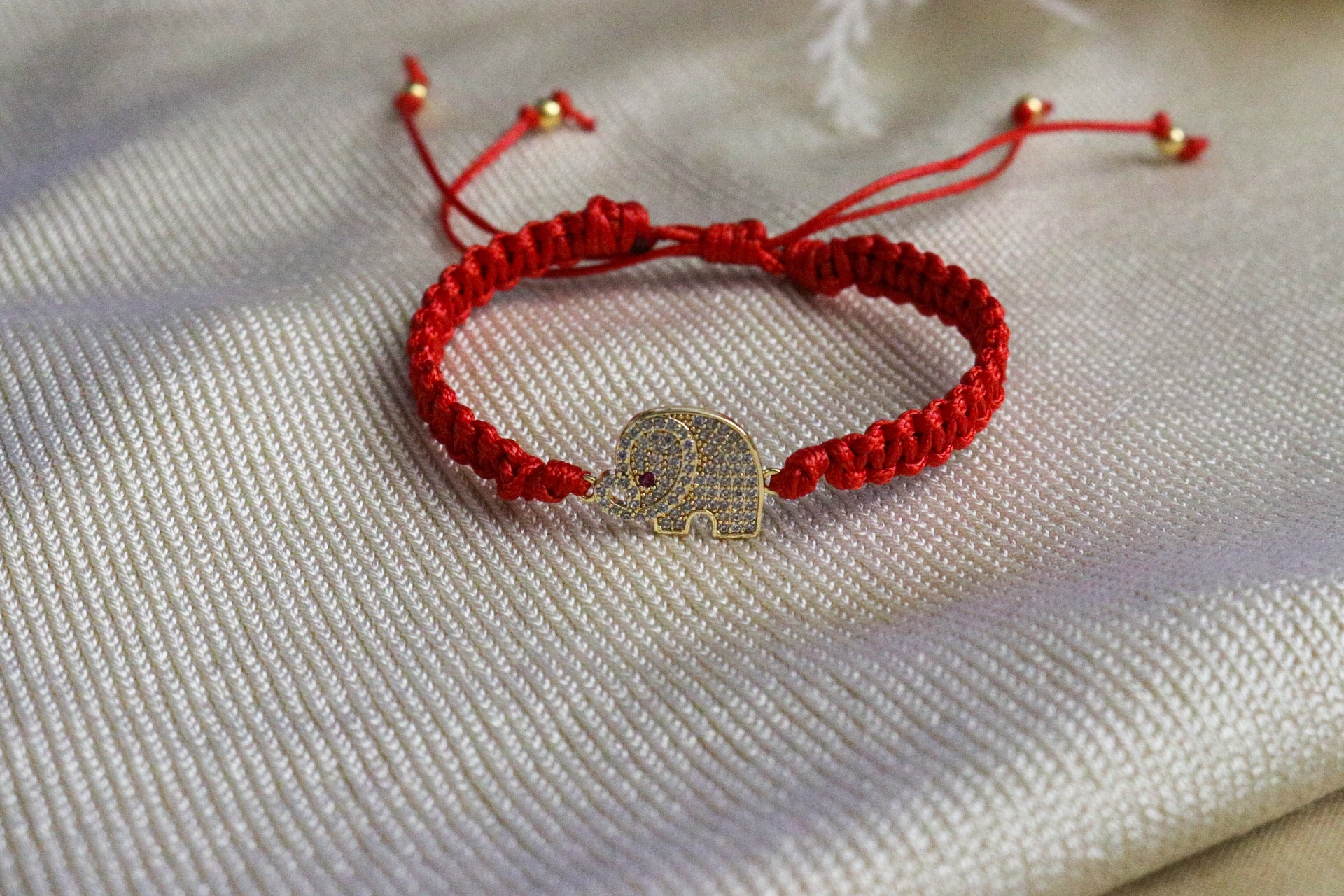 Elephant Bracelet - Red Cord Charm Bracelet, Friendship Bracelet