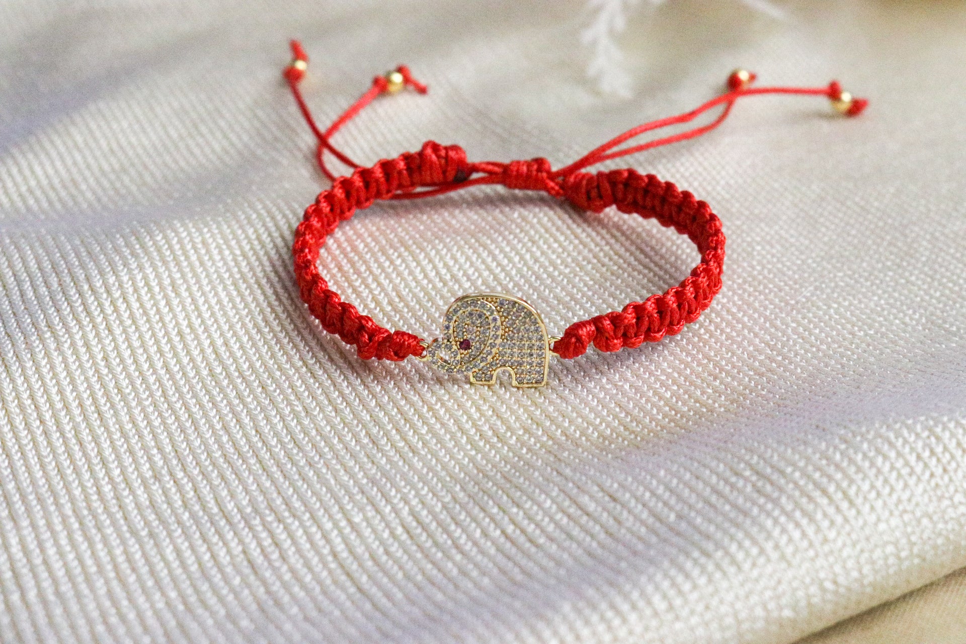 Elephant Bracelet - Red Cord Charm Bracelet, Friendship Bracelet