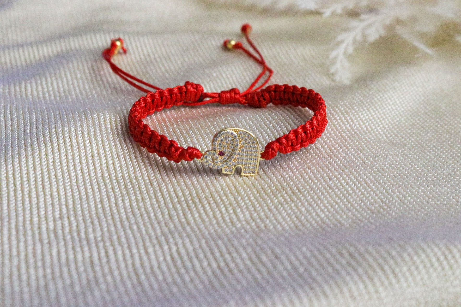 Elephant Bracelet - Red Cord Charm Bracelet, Friendship Bracelet