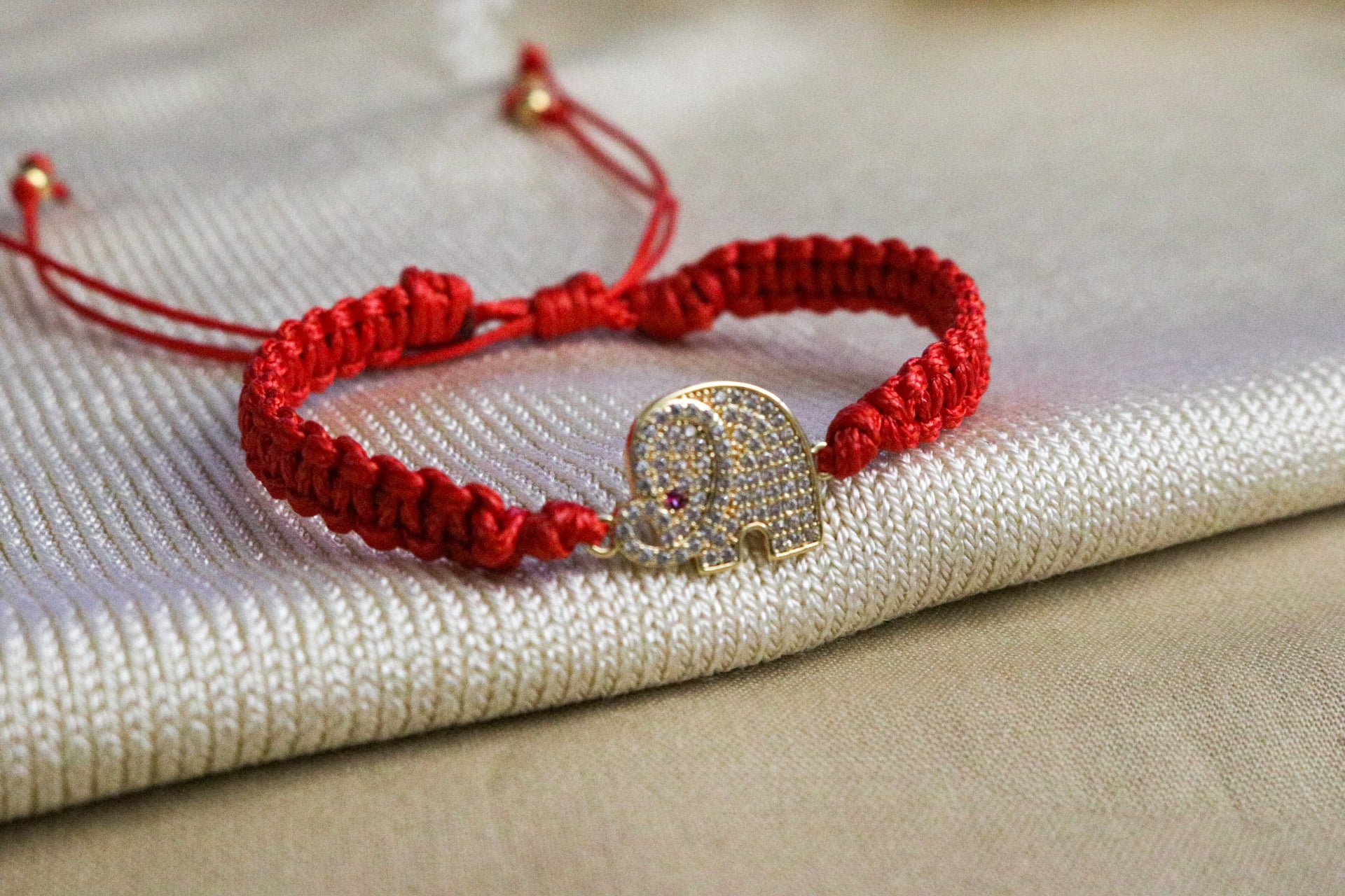 Elephant Bracelet - Red Cord Charm Bracelet, Friendship Bracelet