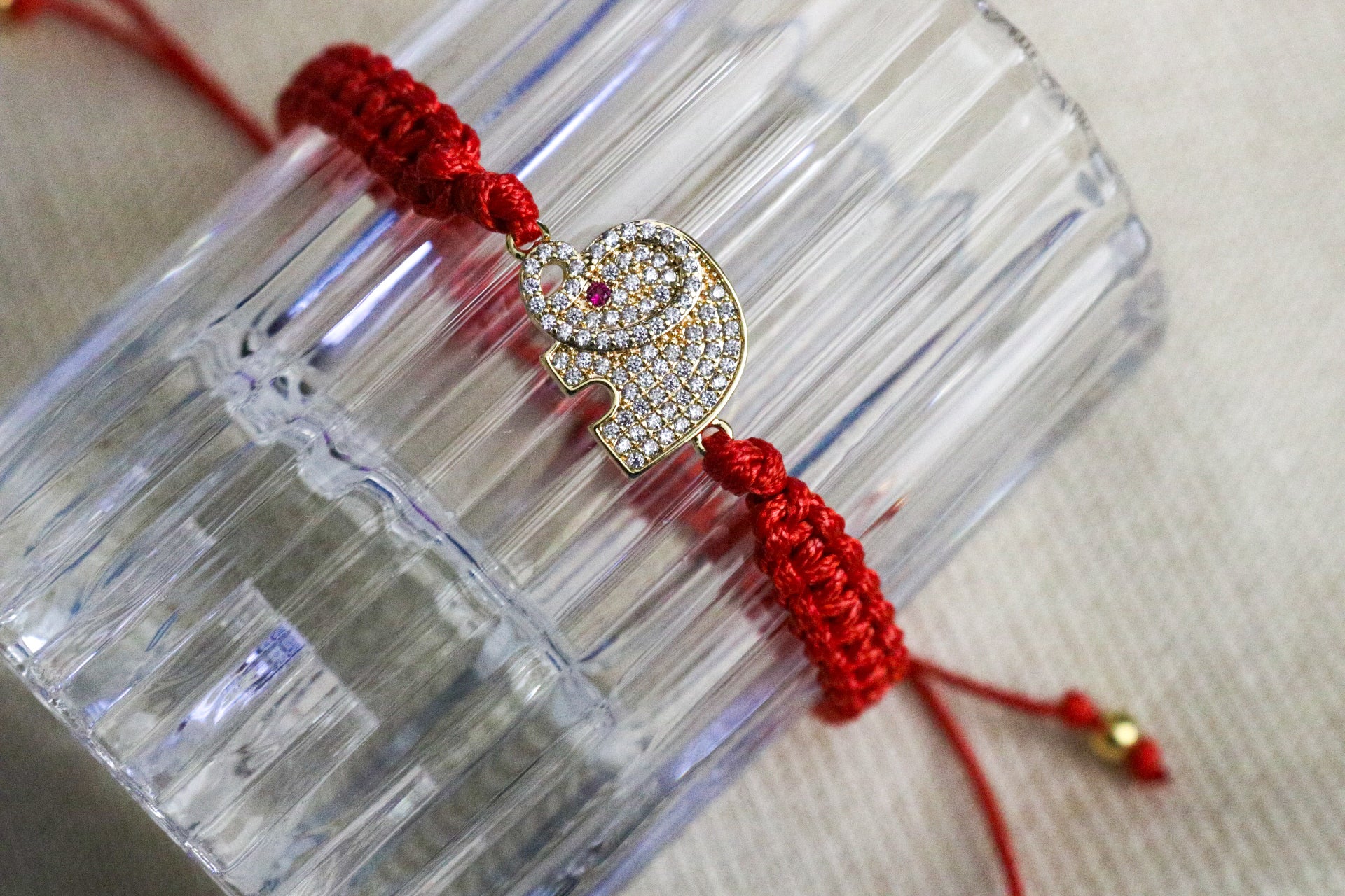 Elephant Bracelet - Red Cord Charm Bracelet, Friendship Bracelet