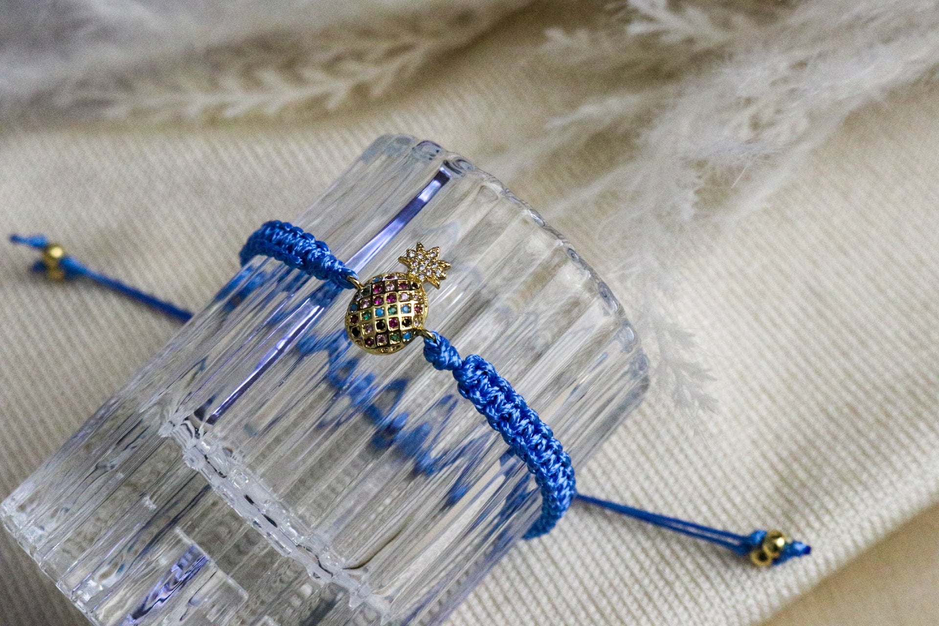 Pineapple Bracelet - Blue Cord Bracelet | Charm Bracelet for Women