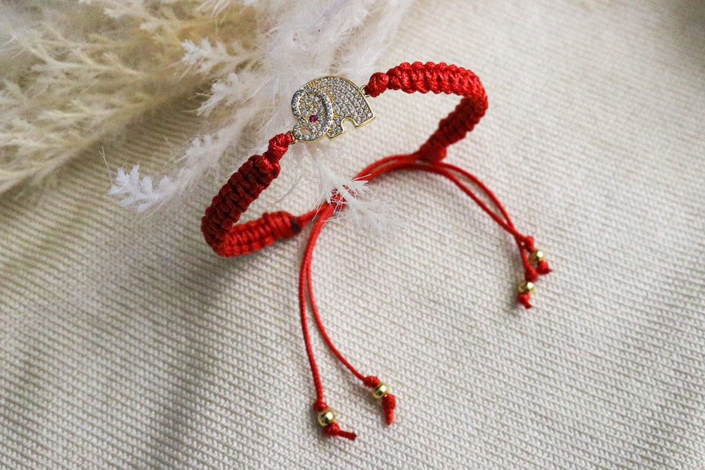 Elephant Bracelet - Red Cord Charm Bracelet, Friendship Bracelet