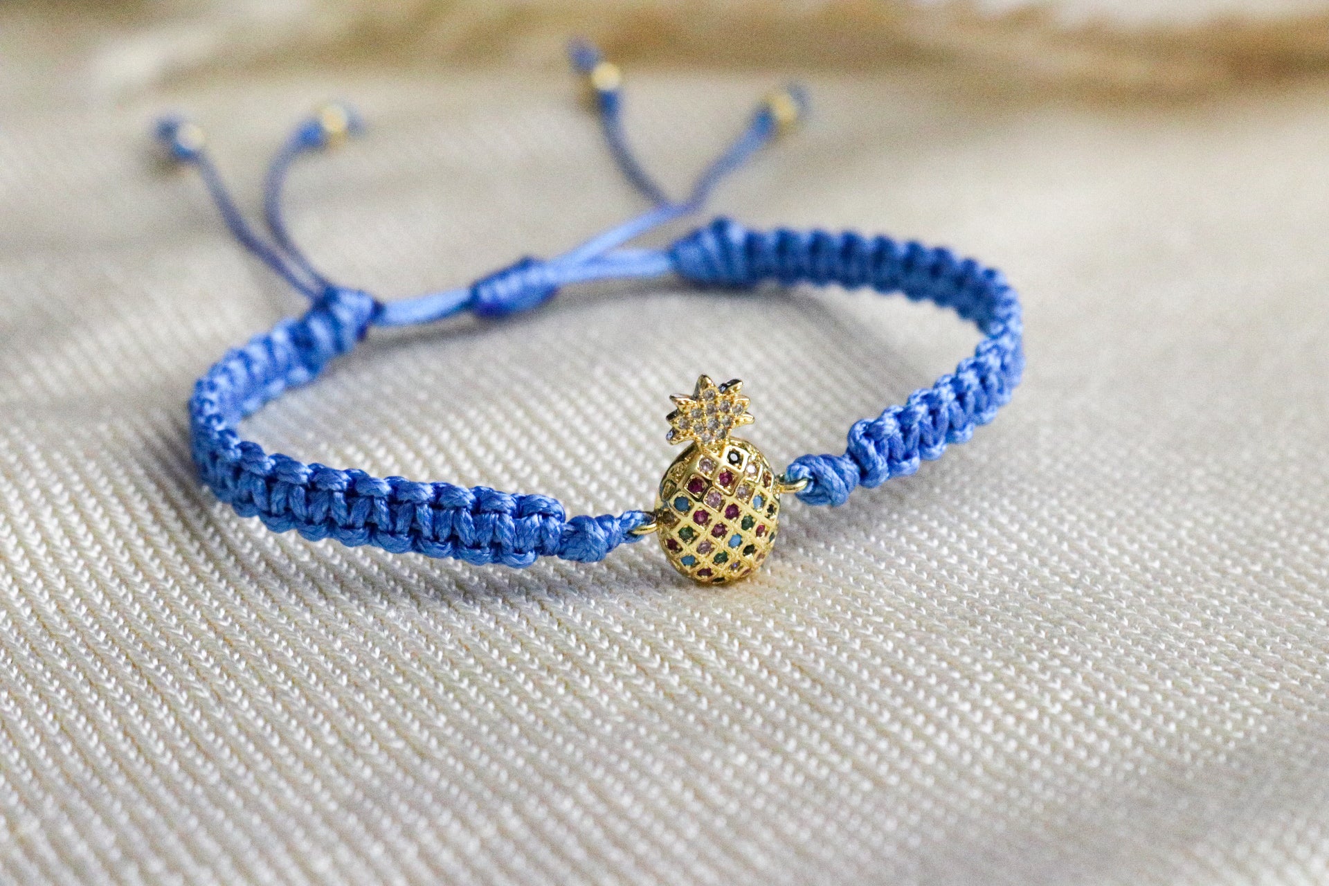 Pineapple Bracelet - Blue Cord Bracelet | Charm Bracelet for Women