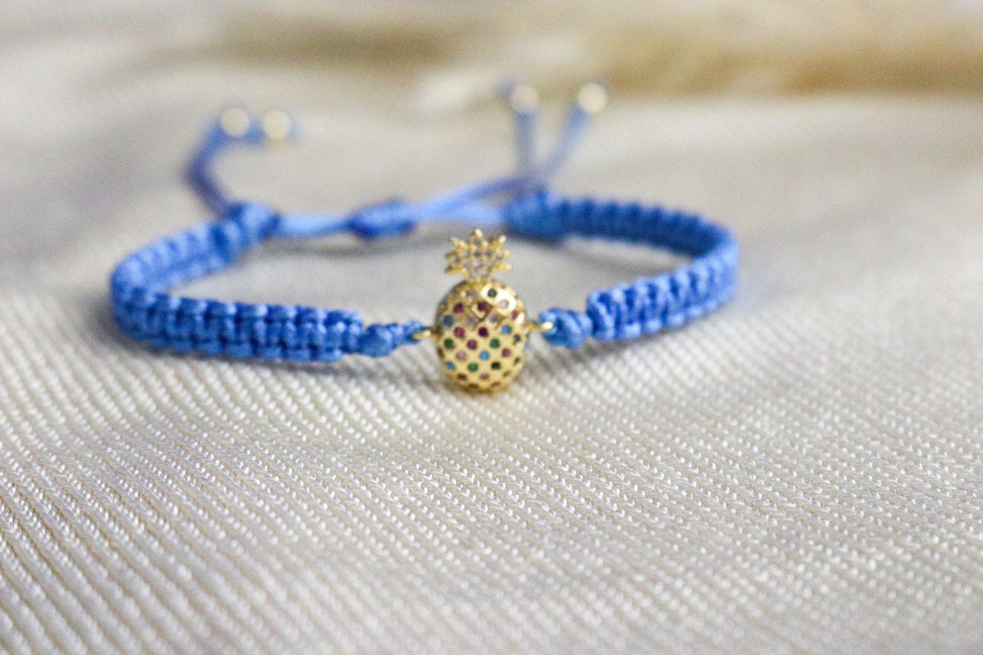 Pineapple Bracelet - Blue Cord Bracelet | Charm Bracelet for Women