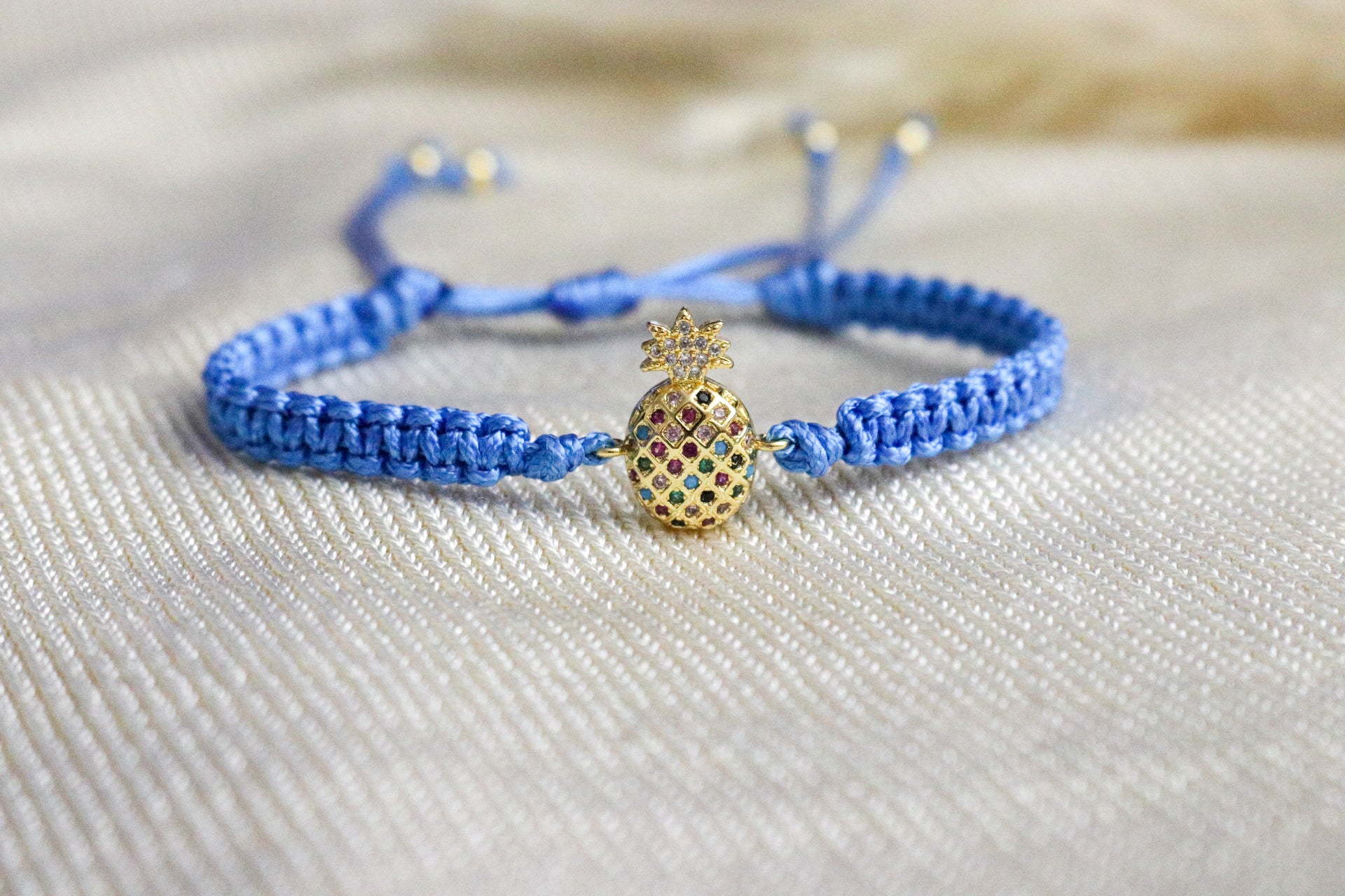Pineapple Bracelet - Blue Cord Bracelet | Charm Bracelet for Women