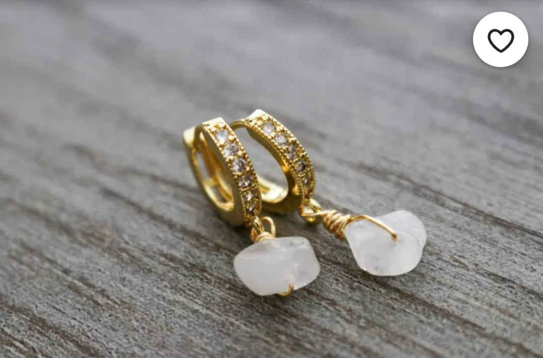 Quartz Hoop Earrings - Gold Gemstone Hoops | Everyday Earrings