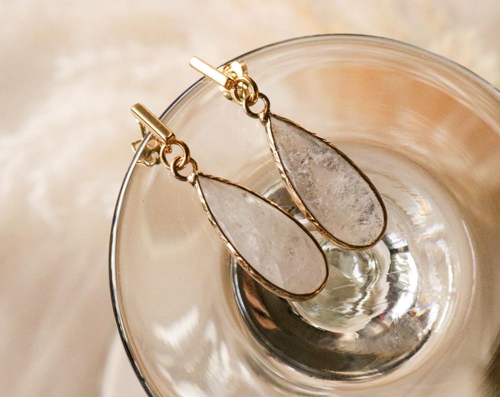 Drop Clear Quartz Earrings - Gemstone Drop Earrings | Elegant Jewelry