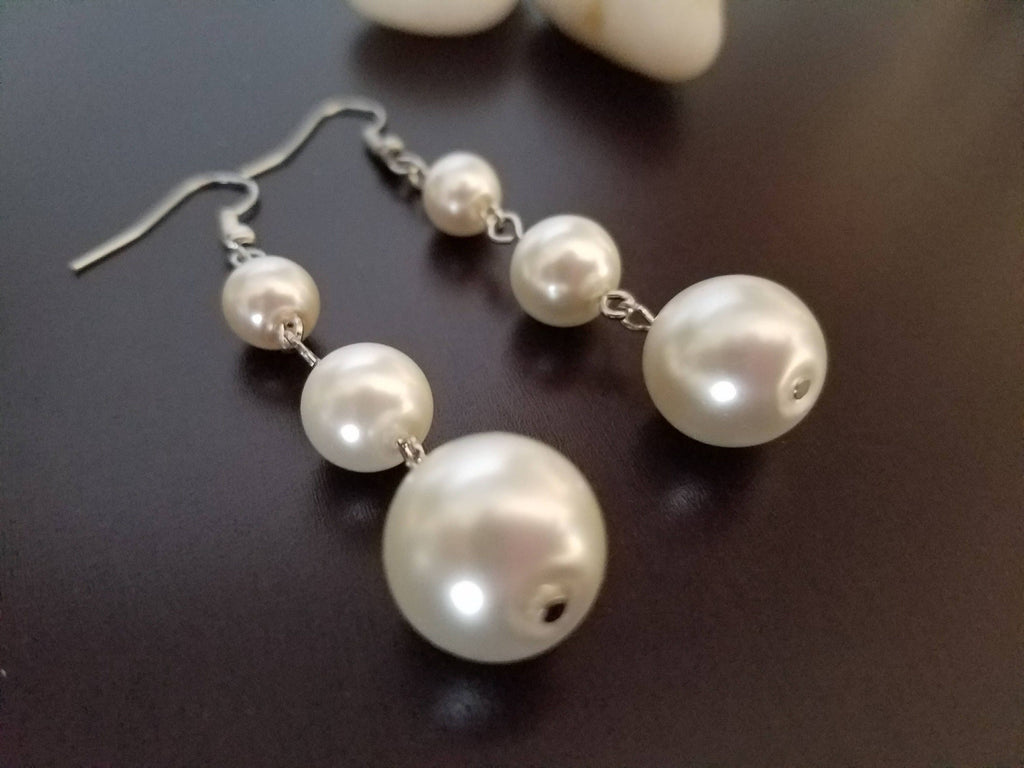 Pearl earrings, Long drop Pearl earrings, Bridal Earrings,Bride  Wedding Earrings, mothers days gifted, weddings- giftful, bridal giftful