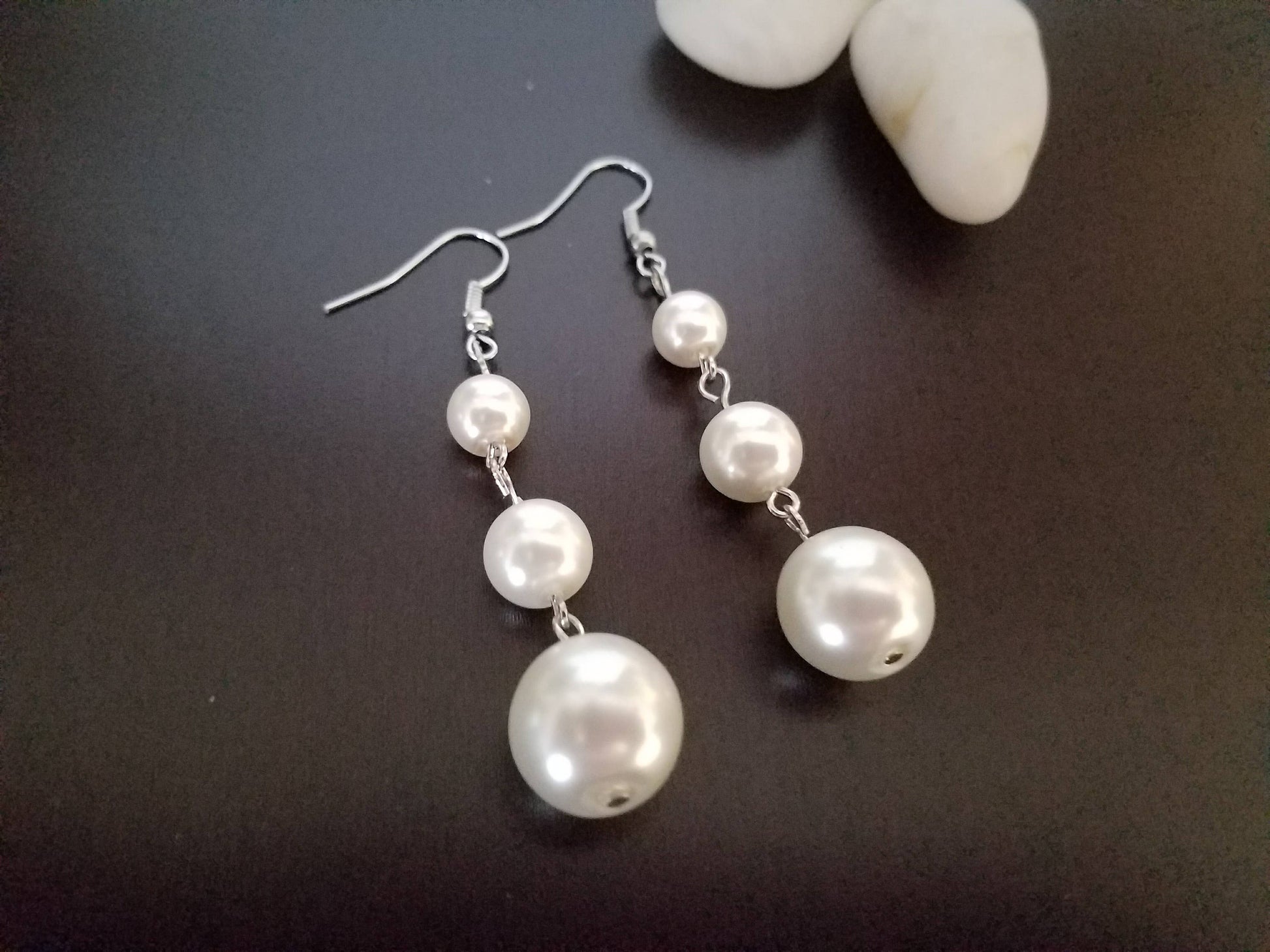 Pearl earrings, Long drop Pearl earrings, Bridal Earrings,Bride  Wedding Earrings, mothers days gifted, weddings- giftful, bridal giftful