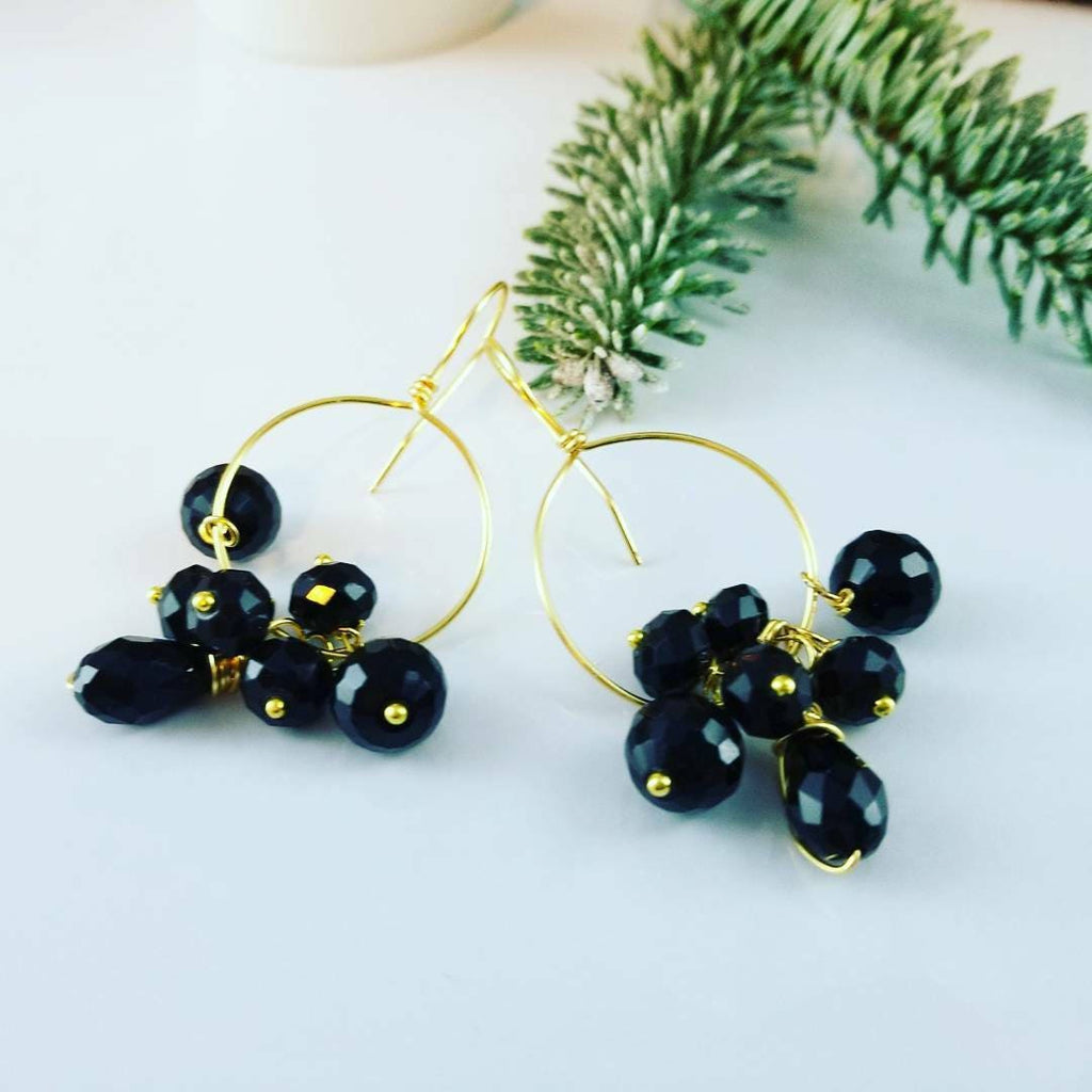 Black Crystal hoop earrings, Charm hoops, Huggie hoop earrings with charm, Thin gold hoop earrings, Thin hoop earrings,Crystal hoop earrings