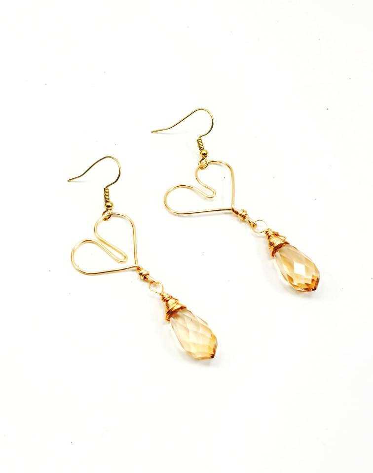 Heart drop earring, Crystal Thin hoop earring, Valentins earrings, Minimalistic earrings, Thin hoop earrings, anniversary giftful