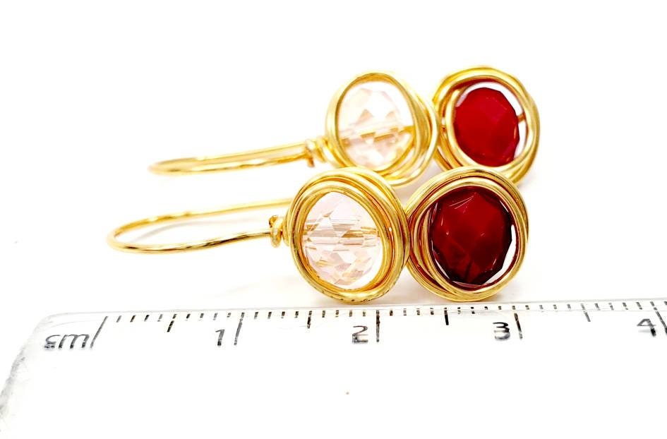 Red Crystal Earrings Dangle, Drop earrings for women, Drop earrings wedding, Modern earrings handmade, Valentines day  jewelry