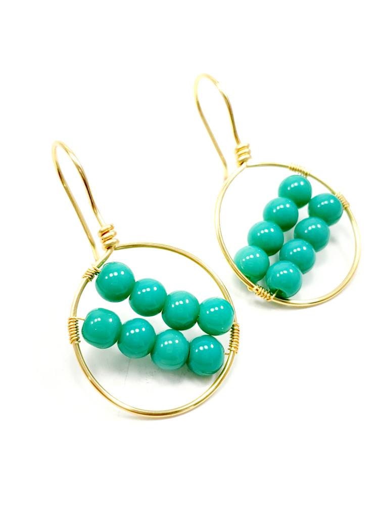 Green Hoop Earrings, Beaded Hoop Earrings, Dainty hoop earrings, Gold hoop earrings, Boho Beaded Hoop Earrings,Bright Beaded Hoop
