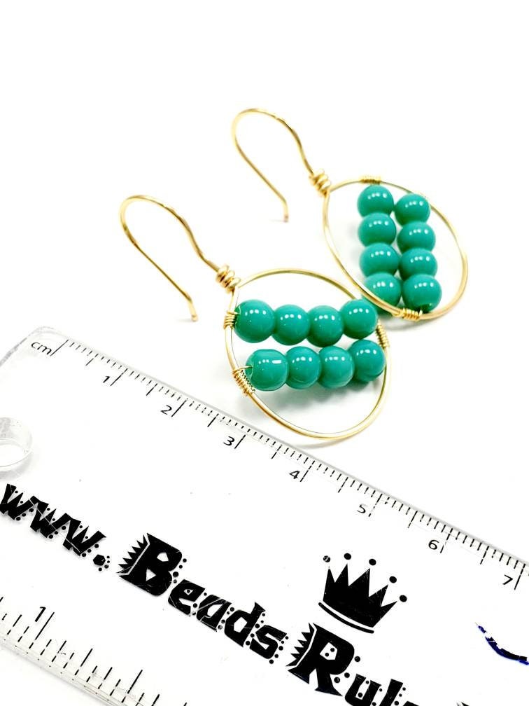 Green Hoop Earrings, Beaded Hoop Earrings, Dainty hoop earrings, Gold hoop earrings, Boho Beaded Hoop Earrings,Bright Beaded Hoop