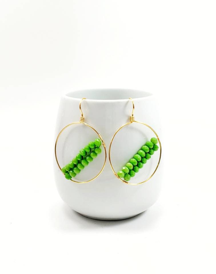 Crystal hoop earrings, thin wire hoop, wire wrap hoop, flat gold hoop, Earring hoop thin, thin hoop earrings, minimalistic hoop earring,