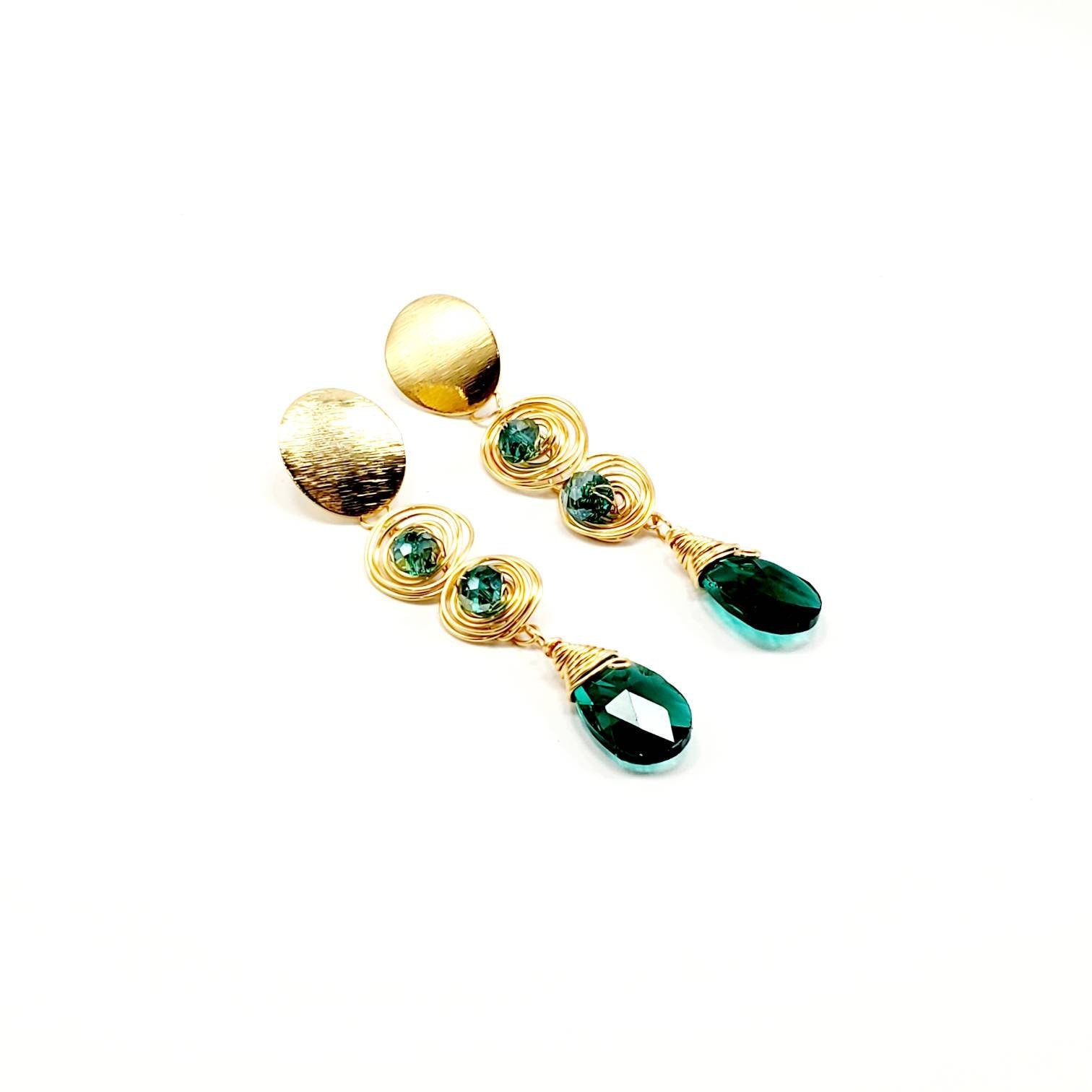 Spiral earrings, Statemente earring, Long teardrop earrings, Twist earrings, minimalistic geometric earrings, wired wrapped earrings
