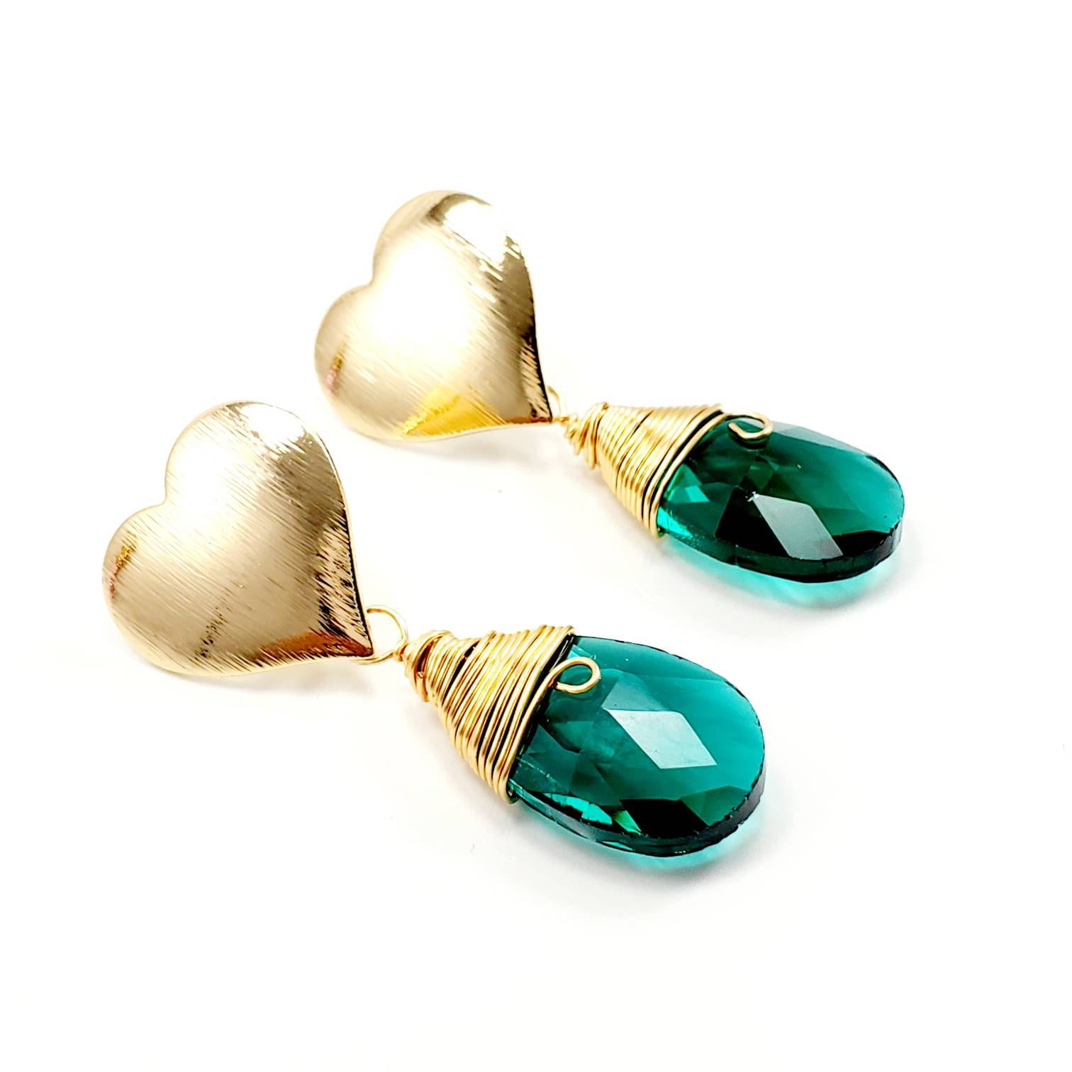 Teardrop earrings, Gold Filled Teardrop Dangle, Green Teardrop Dangle Earrings, Handmade Water Drop Earrings, Wedding Earrings